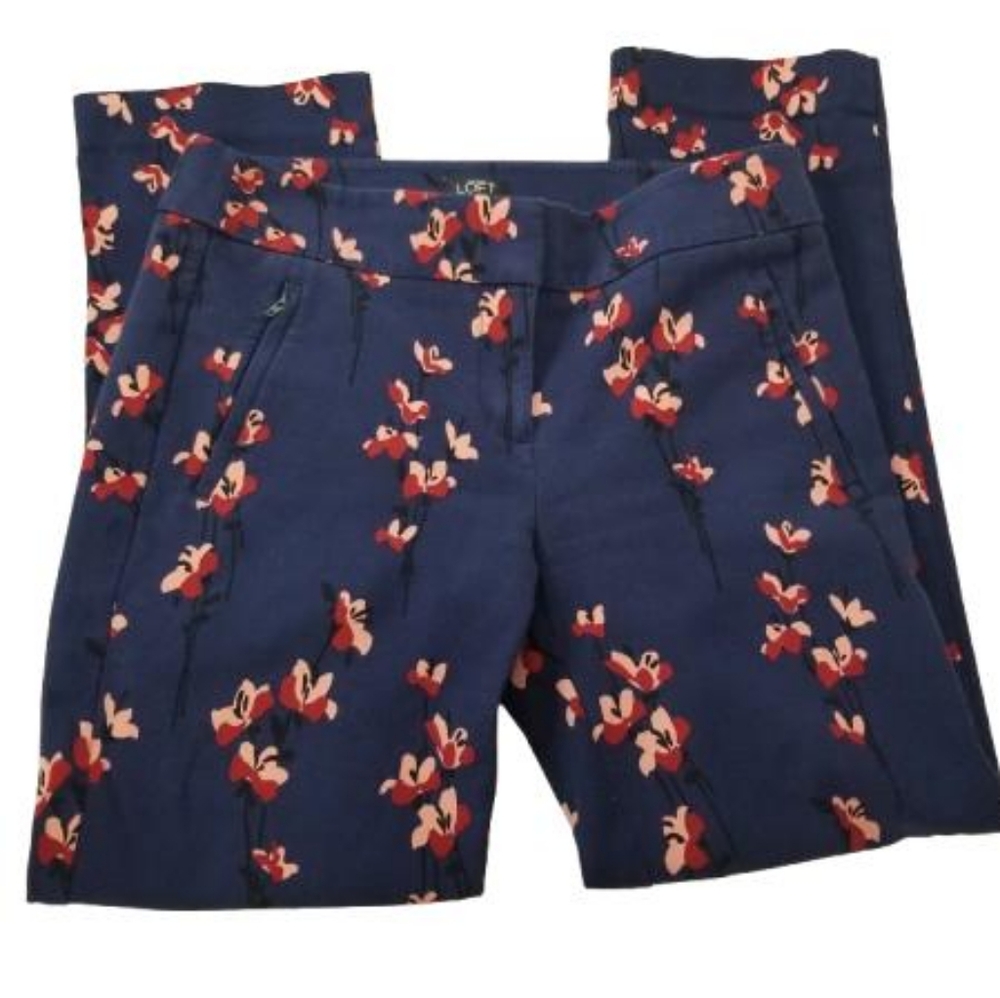 Loft Ann Taylor Womens Blue Pink Floral Cropped Pants Stretch Size 0